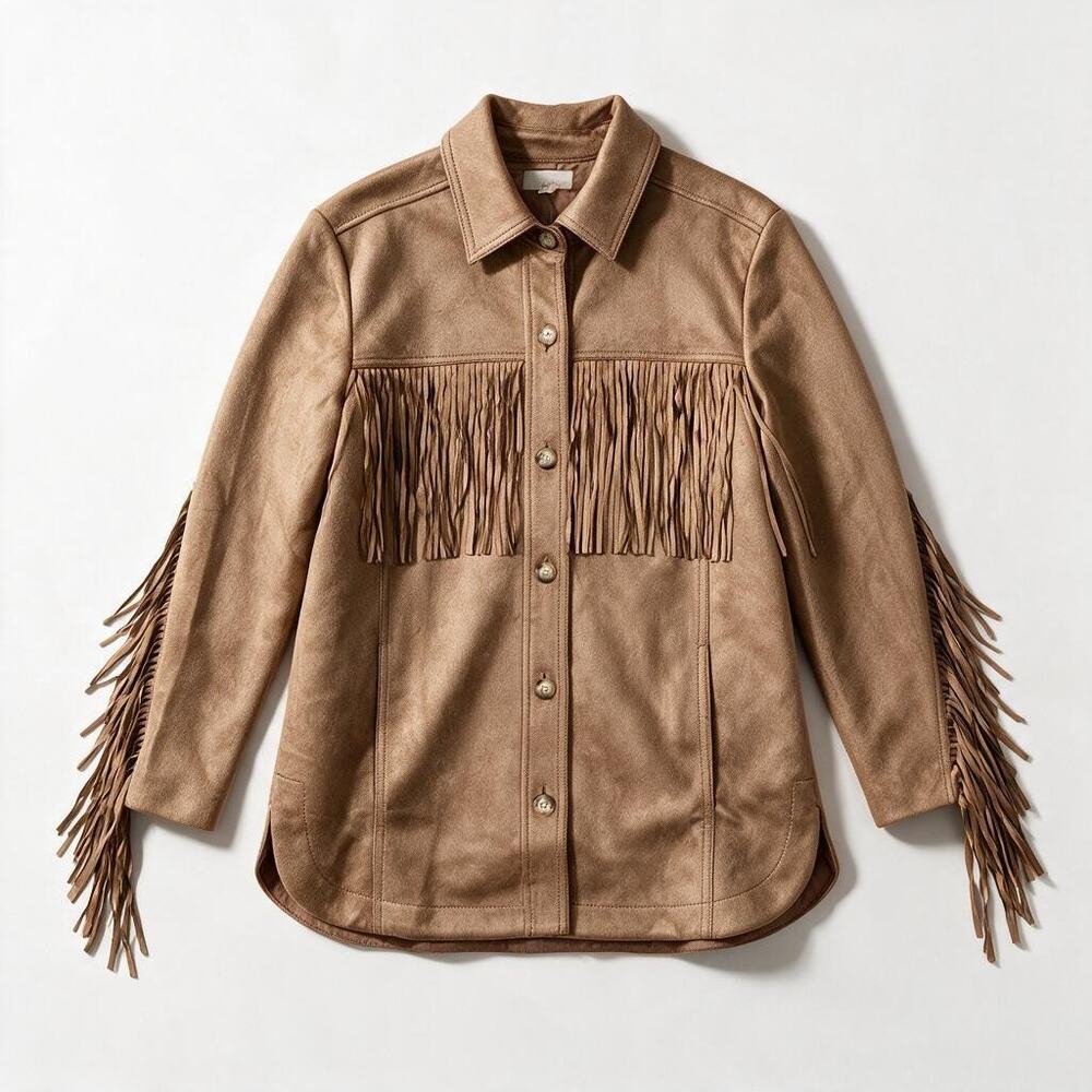 NEW Ann Taylor Loft M Faux Suede Leather Fringe Shacket Jacket Western Boho